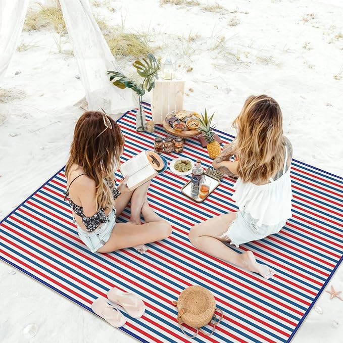 Independence Day Picnic Blankets Waterproof Foldable, Fourth of July Packable Picnic Mat Large Outdoor Blanket for Grass, Sandproof Picnic Accessories for Festival Party Beach Tent Lawn