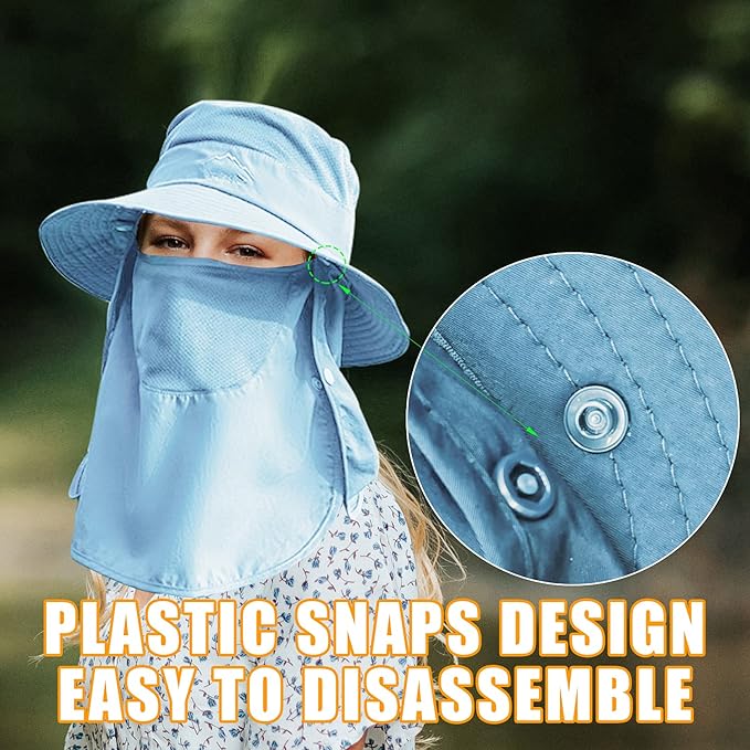 Fishing Hat for Men & Women, Outdoor UV Sun Protection Wide Brim Hat with Face Cover & Neck Flap