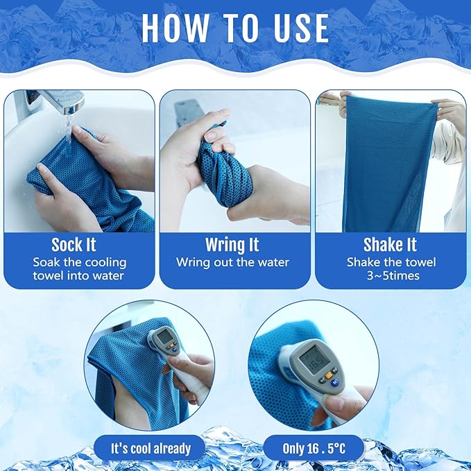 Hosuly 6 Pack Cooling Towels 40" x 12" Sport Towels, Cooling Rag for Neck and Face Ice Breathable Chilly Portable Neck Wraps for Yoga(Light Blue)