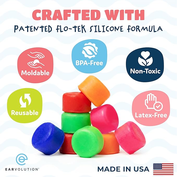 Earvolution Floating Putty Buddies Swim Earplugs - Doctor-Invented, Made in USA, Moldable Premium Silicone Plugs Help Prevent Swimmer's Ear, 3 Pair Pack - Tan