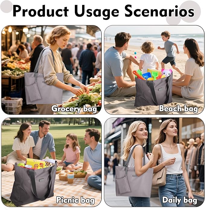 AOTIAN Heavy Duty 20 Liter Reusable Grocery Bags, Thickened Tear-Resistant Polyester Fabric Foldable Machine Washable Shopping Bags, Zipper Closure Water-Resistant Large Tote Bag Travel Gym Beach Bag