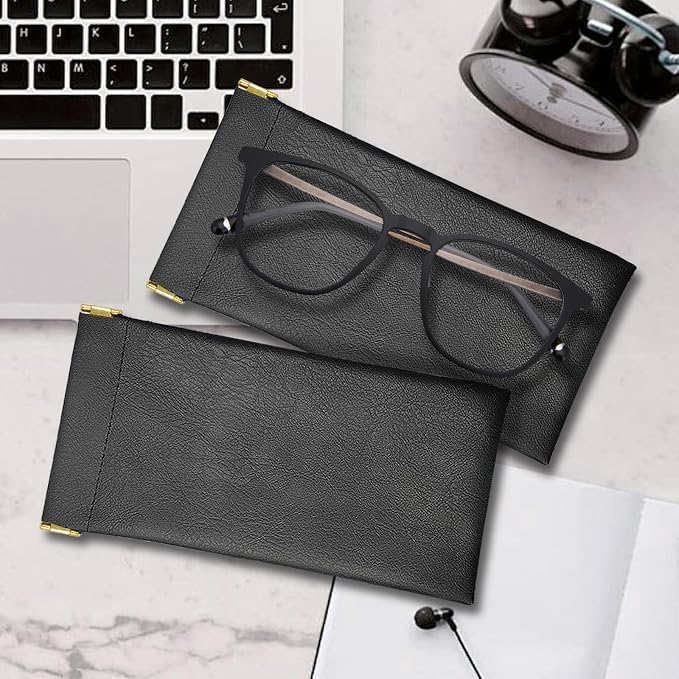 Sunglass Case 3 Pack Portable Antiscratch Leather Waterproof Squeeze Top Soft Eyeglass Cases Pouch