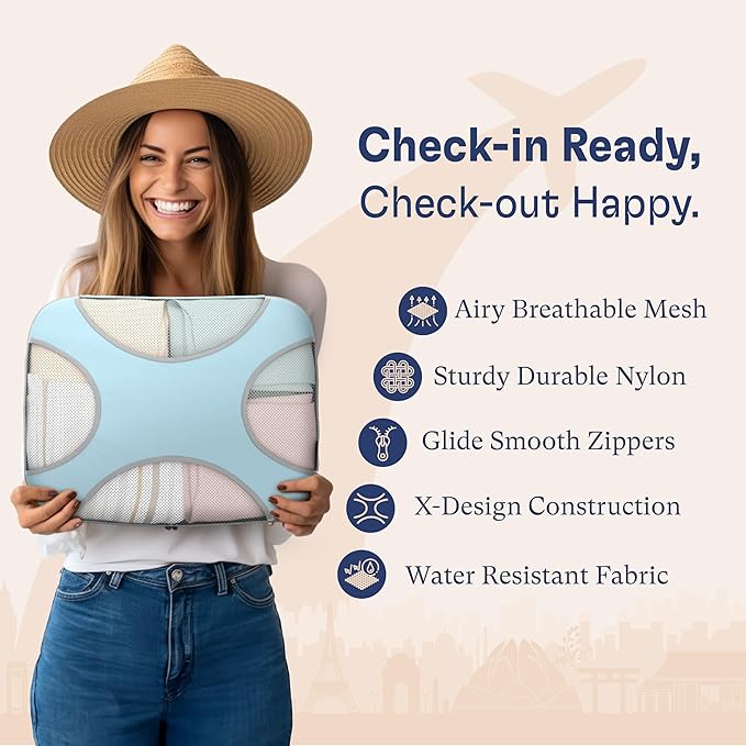 Shacke 8 Set Packing Cubes for Travel – Complete Luggage Organizer Set with Laundry, Shoe, Toiletry & Accessories Bag, Suitcase Travel Organizer (Sky Blue)