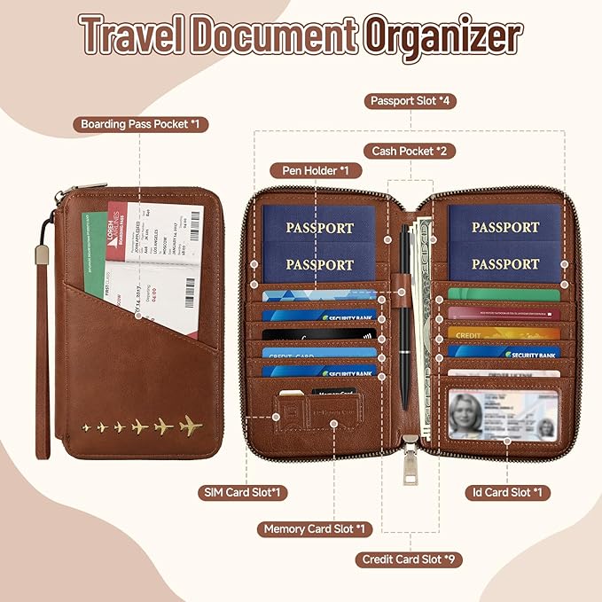 Family Passport Holder for 4 with Clear Passport Cover Anti-Theft RFID Blocking Passport Holder for Travel PU Passport Wallet Case Travel Document Organizer (Black)