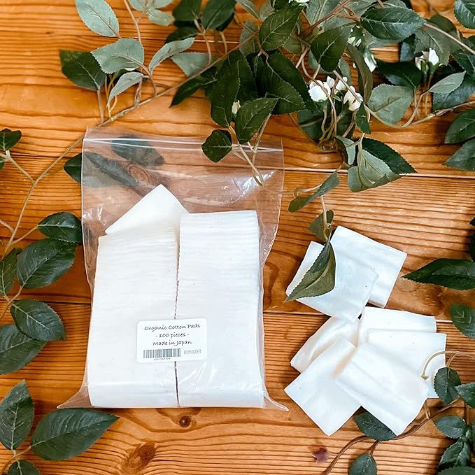 Japanese Organic Cotton Pads 100 Pieces 100% Organic Unbleached [Made in Japan] (2 Packs)