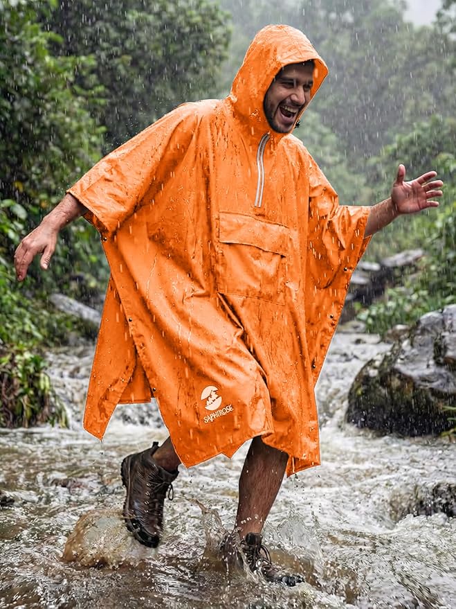 SaphiRose Hooded Rain Poncho Waterproof Raincoat Jacket for Men Women Adults