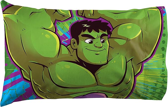 Marvel Hulk Kids Reversible Pillowcase - Super Soft Microfiber Bedding, Double-Sided Superhero Design, Fade Resistant, Standard Size 20x30, Machine Washable - Jay Franco (Official Marvel Product)