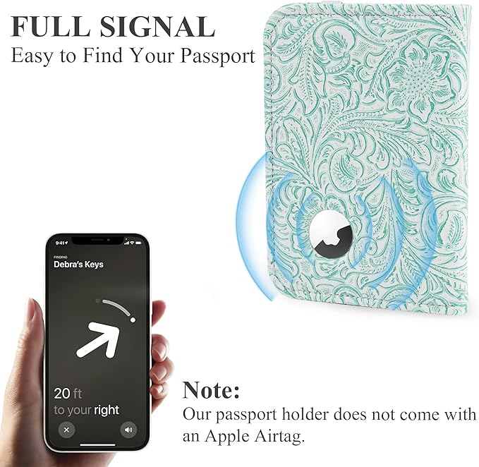 lizimandu Passport Holder with Airtag Slot, Airtag Passport Wallet for Men Women, Slim Leather Passport Holder Case Family for Travel Anti-Lost(1-Carved Green3)