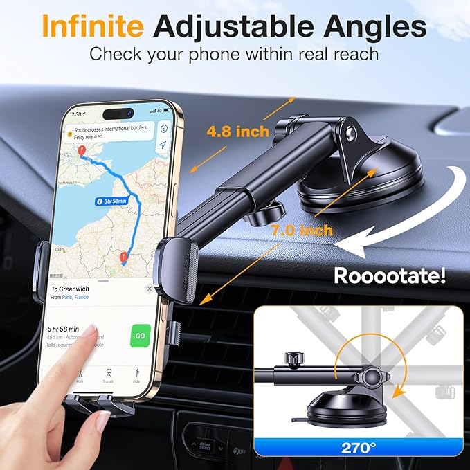Romuto Phone Holders for Your Car Phone Holder Mount【Super Suction】 Cell Phone Mount for Car Accessories for Women Men Windshield/Vent/Dash Truck Stand Desk Mount Clamp Holder for iPhone Samsung