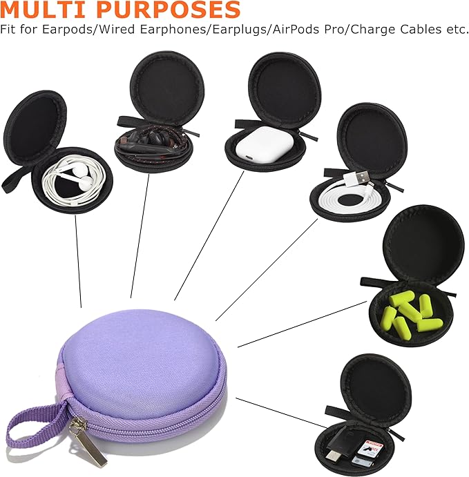 Ginsco Mini-Portable Hard Shell Earbuds Case for Apple EarPods Headphones USB-C Wired Ear Buds/Samsung Galaxy Wired Earbuds, Travel Case for Earphones Earplugs (1, Purple)