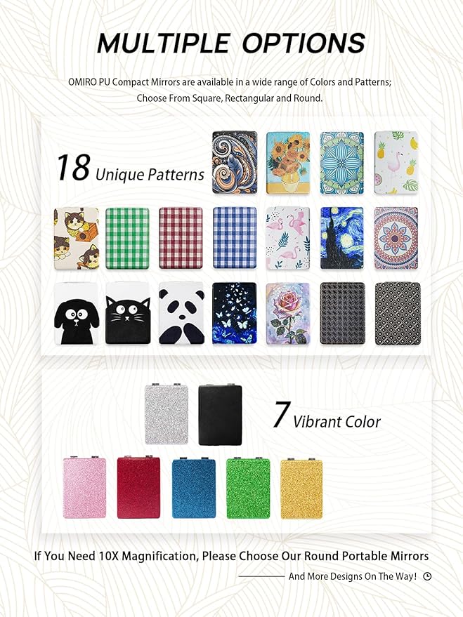 OMIRO Compact Mirror, Unique Painting PU Leather 1X/3X Magnification, Ultra Portable for Purses, 2.4" W x 3.4" L (Pink Flamingos)