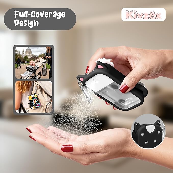 Cat Silicone Case for Touchland Hand Sanitizer Spray with Keychain, Compatible with Power Mist & Glow Mist 1 FL Oz/30ML for Touchland Case, with Charms Accessory Cute Travel Cover Sleeve Black