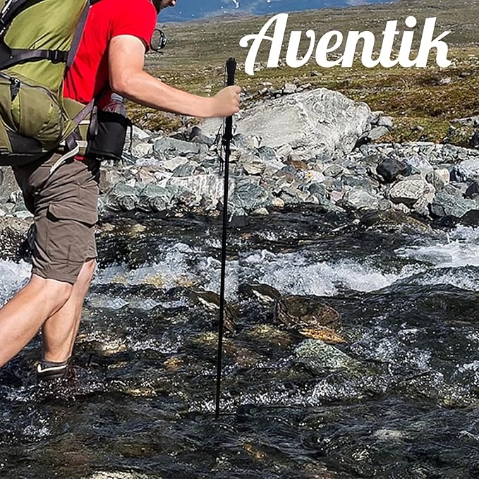 Aventik Fold-able Wading Staff Water Depth Safety Warning Sign Coated Stainless Steel Core T7075 Aluminum Body Corrosion Resistance Neoprene Sheath