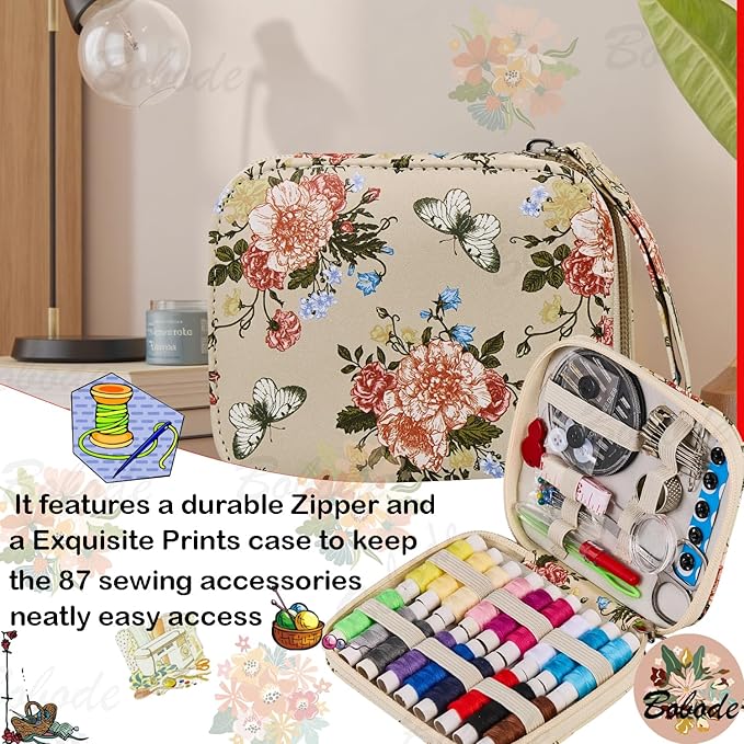 Butterfly Floral Printing Sewing Kit Cute Sewing Set | Travel Basic Sewing Kit Case for Adults Beginners,Professional Basic Sewing Supplies for Emergency