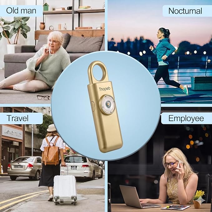 Thopeb– Personal Safety Alarm for Women–135dB Siren, Strobe Light and Rechargeable - Safety Alarm Keychain for Women (Metallic Gold)