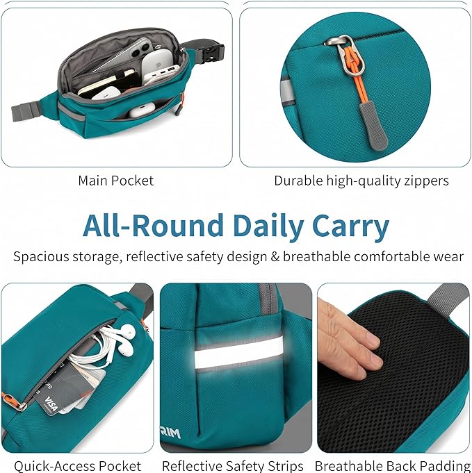 Fanny Pack for Men Women 2L Lightweight Waist Belt Hip Bag Slim Crossbody Adjustable Water Resistant Bum Belt Pouch for Travel Running Shopping Hiking Cycling Climbing EDC BLUE