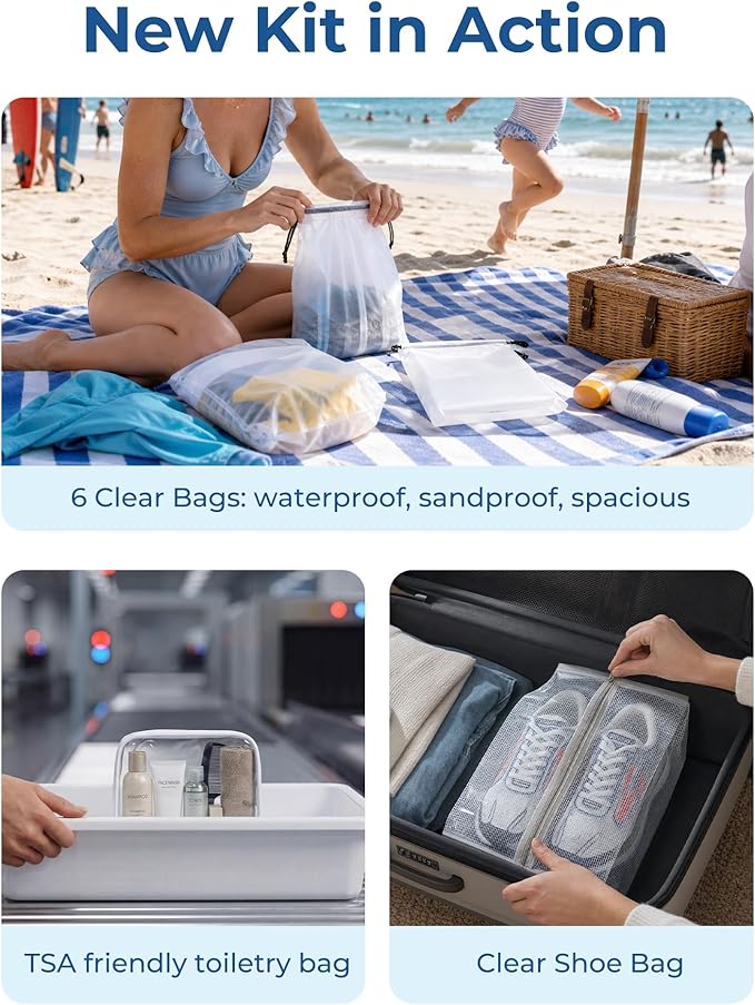 BAGSMART Compression Packing Cubes for Travel, 6 Set/14 Set Compressible Luggage Organizer for Cruise Ship, Lightweight Travel Essentials (1L+2M+2S+Shoe bag+Drawstring bag+Toiletry bag+6Plastic bags)