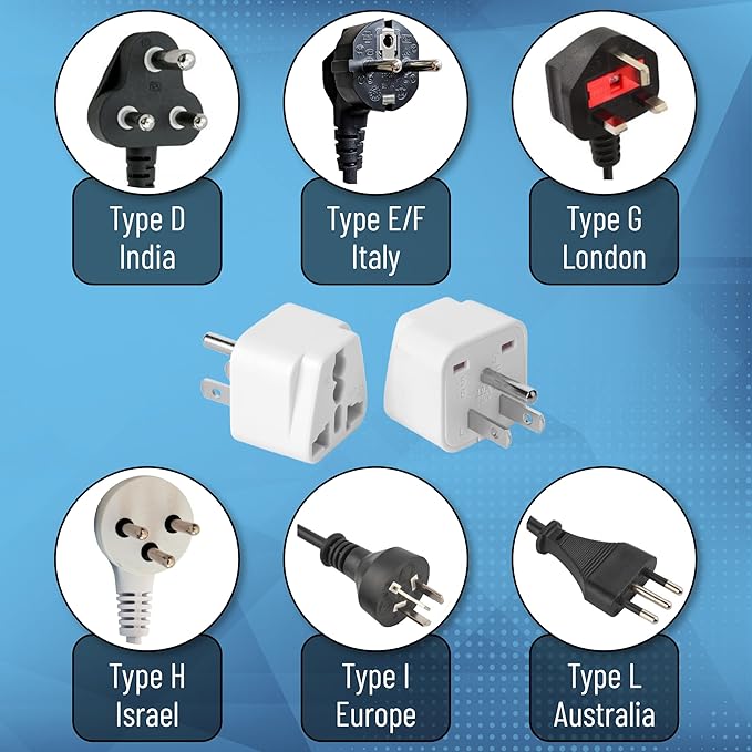 Bates- Universal Adapter, 8 Pack, White Travel Adapter, UK to US Plug Adapter, Universal Plug Adapter Plug, Universal Travel Adapter, European to American Plug Adapter, Europe to US Plug Adapter