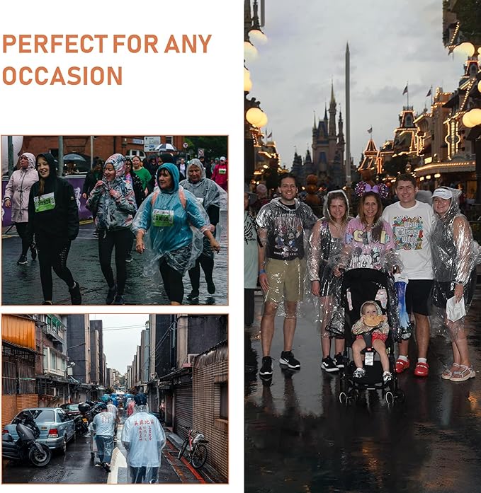 Ponchos Family Pack, Rain Poncho for Adults and Kids Disposable Emergency Rain Ponchos