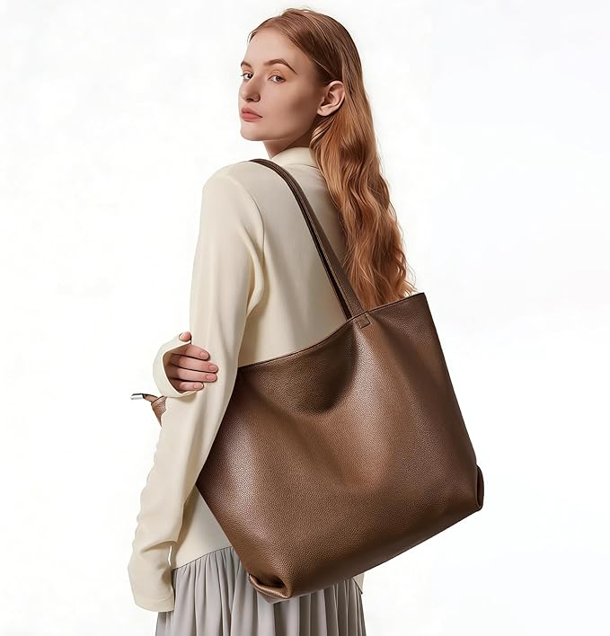 WLLWOO Soft Vegan Leather Tote Bag for Women Large Casual Hobo Handbags Zipper Shoulder Work Daily Weekender Travel Purse