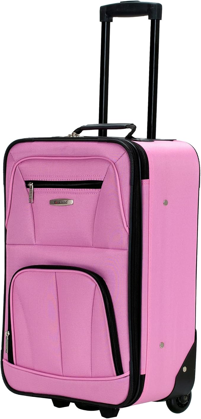 Rockland Fashion Softside Upright Luggage Set, Expandable, Pink, 4-Piece (14/19/24/28)