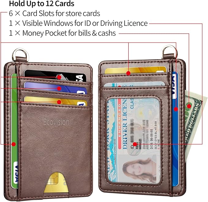 Slim Minimalist Front Pocket Wallet, RFID Blocking Credit Card Holder Wallet with Detachable D-Shackle for Men Women