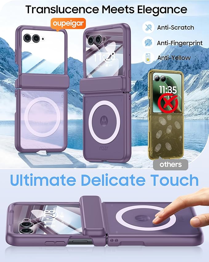 Magnetic for Motorola Razr Ultra 2026/2025 Case,Hinge Protection, Screen Protector, Compatible with MagSafe, Translucent Frosted, Shockproof Slim Cover for Razr Ultra 2026/2025-Purple
