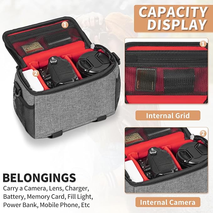 Camera Carrying Bag, Anti-Shock Camera Case Bag with Water-resistant Rain Cover Compatible for Canon EOS R50 M50 Powershot SX540 SX70, Nikon Coolpix L340 B700 P610, Panasonic LUMIX, Sony a6100 a6400
