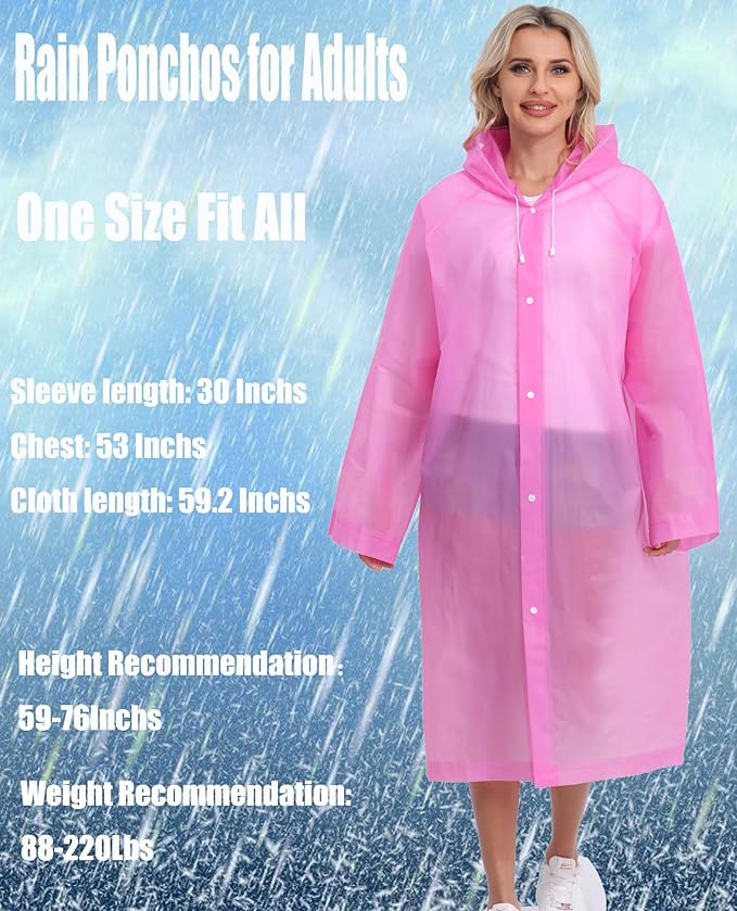 2-Pack Reusable Rain Ponchos for Adults, HOOMBOOM Raincoats Emergency for Women/Men with Drawstring and Sleeves
