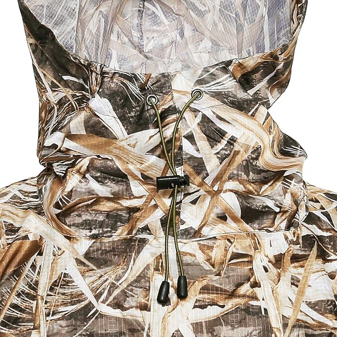 AUSCAMOTEK Camouflage Rain Poncho Hooded Waterproof Camo Raincoat with Blind Pattern for Hunting Hiking Camping Fishing