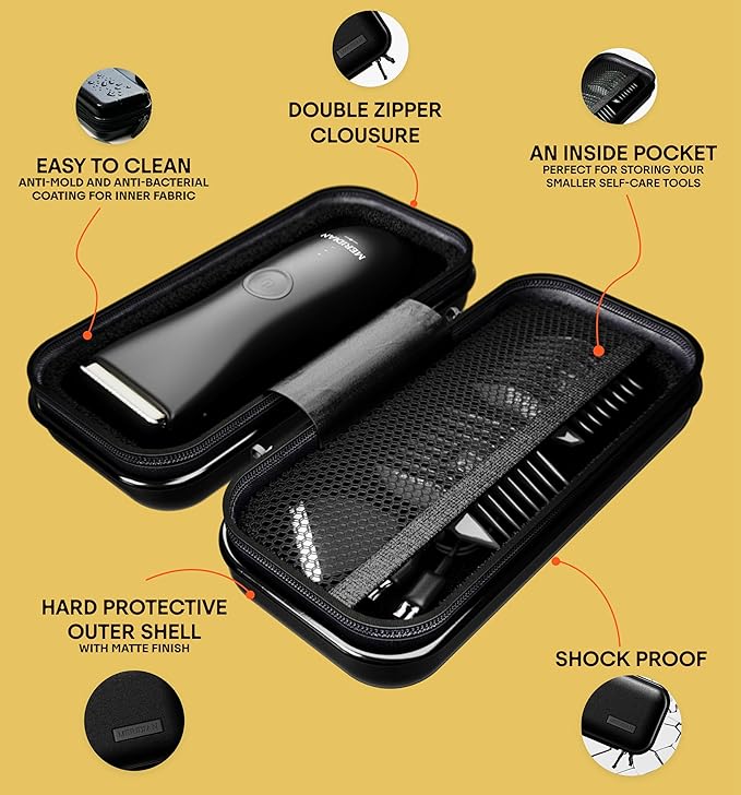 MERIDIAN Hard Case Groin Trimmer for Men and Women – Hard Travel Storage Case Trimmers and Accessories – Onyx Black