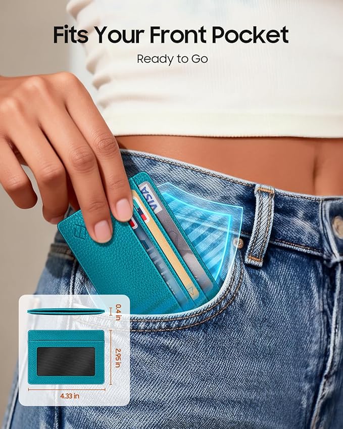 FINTIE Slim Minimalist Front Pocket Wallet, RFID Blocking Credit Card Holder Card Cases with ID Window for Men Women, Legacy Teal