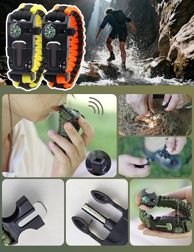 4 Pack Mini Spray Bottles with Hanging Buckle, 2.7oz/80ml, Fine Mist Mini Empty, Travel Spray Bottles, Leak Proof, With 2 Pack Survival Paracord Bracelet, Perfect for Camping, Hiking, Fishing