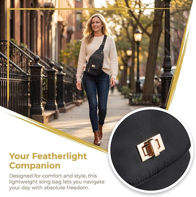 Sling Bag Small Compact Crossbody Bags for Women Anti-Theft Multiple Pockets Waterproof Fanny Pack for Travel Hiking Daily Black