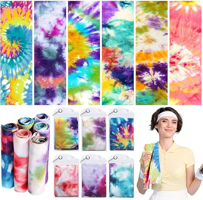 Peryiter 6 Pack Cooling Towels for Neck and Face 40 x 12 Inch Cooling Rag Ice Sweat Towels for Biking Hiking Running Yoga Golf Sport Gym Workout Gardening(Tie Dye Style)
