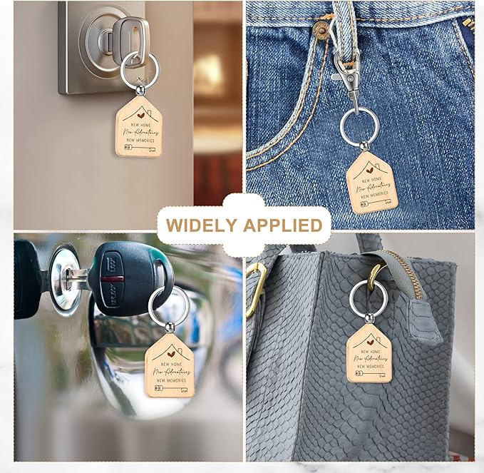 Inbagi 100 Pieces Home Keychain Bulk House Design Keychain Small House Shaped Keychains 2026 Welcome Home Keychains Gifts Homeowner Engraved Wooden Key Tag for Family Client Buyer Customer