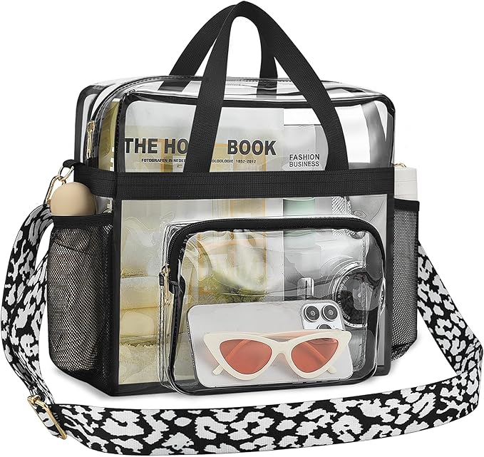 Bagenius Clear Tote Bag Stadium Approved, Game Day Satchel Bag with ‌Non-detachable Reinforced Strap for Concert, Work, Sport
