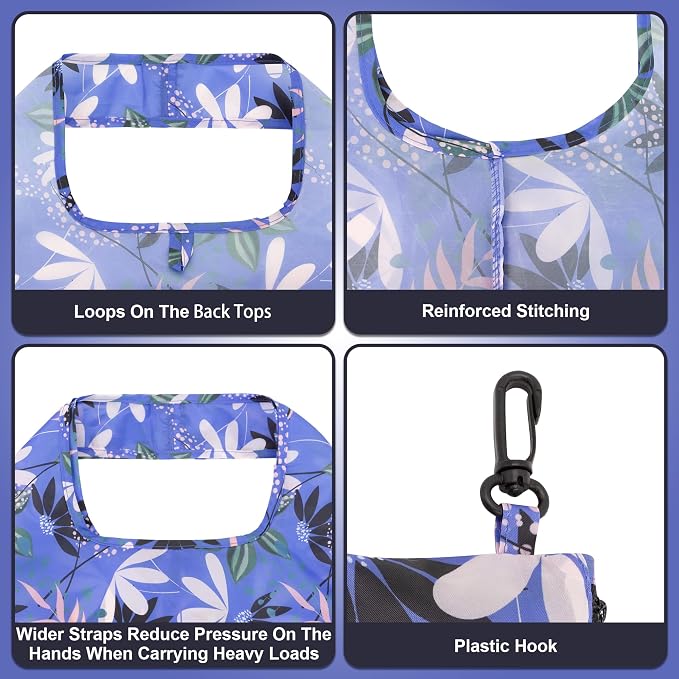 HOLYLUCK Reusable Grocery Bags,Heavy Duty Foldable Shopping Tote Bag (Standard, Purple leaves)