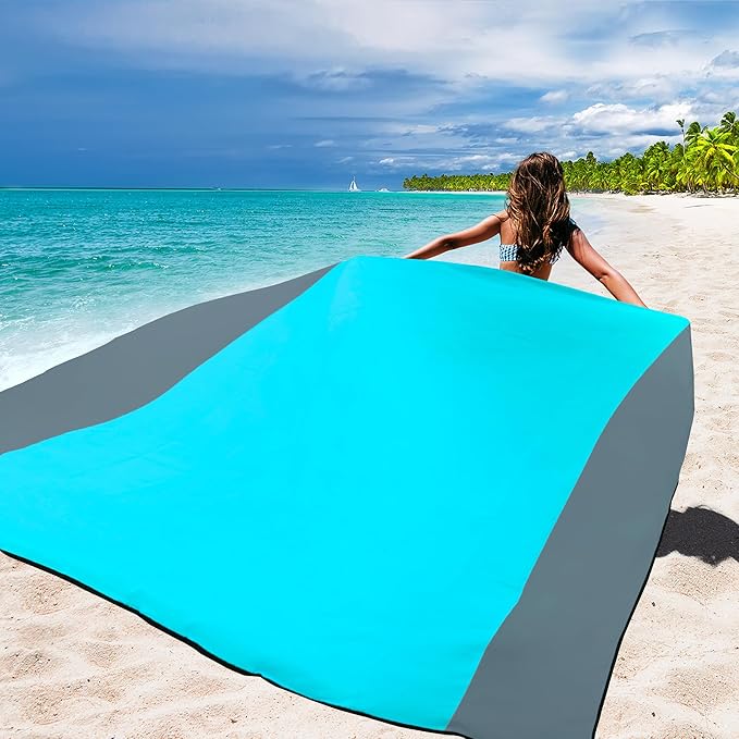 WIWIGO Beach Blanket Waterproof Sandproof Beach Mat 79" X 83"/10'x9'for 2-8 Adults Quick Drying Outdoor Picnic Mat Beach Accessories for Travel, Camping, Hiking