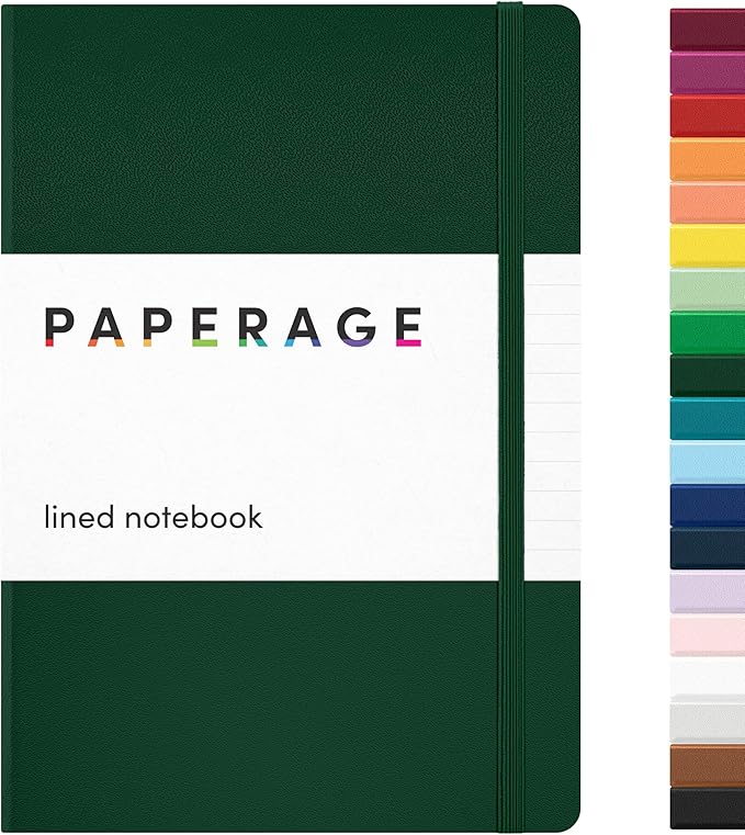 PAPERAGE Lined Journal Notebook, Hardcover Journal for Women & Men, 160 Pages, (5.6 in x 8 in), College Ruled Journaling Notebook for Work, School Supplies & Note Taking, (Dark Green)