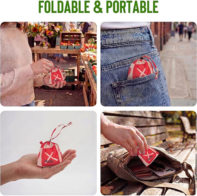 Stelle Lightweight Reusable Grocery Bag with Handles Ripstop Nylon Foldable Tote Shopping Bags for Travel and Groceries