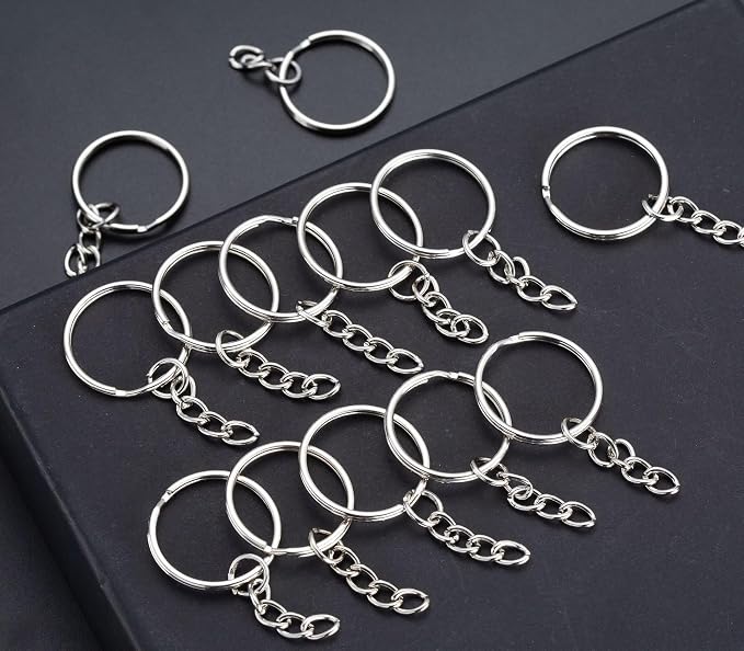 100Sets 1 inch Keychain Rings Silver Split Round Key Ring with Chain and Open Jump Rings for DIY Keychain Making Crafts