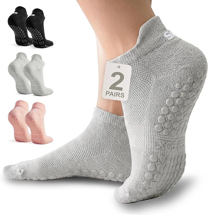SB SOX Pilates Socks for Women (2 Pairs) - Non Slip Grip Socks for Yoga, Barre, Hospital - With Lite Compression
