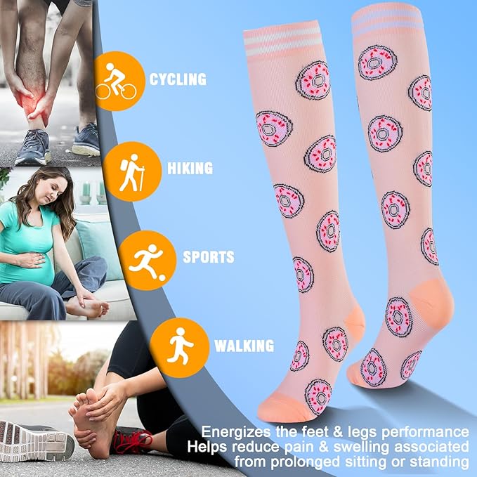 cerpite Compression Socks for Women & Men 6 Pairs Knee High Compression Socks 20-30 mmhg Best for Running,Nurse,Travel