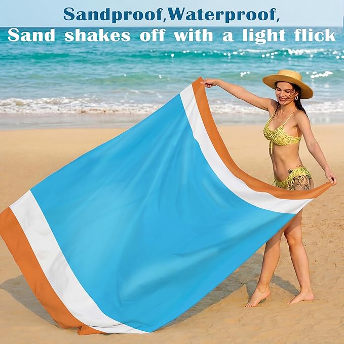 Famstar Beach Blanket Oversized Extra Large 78"X81"/10'X9',Waterproof Sandproof Beach Blanket 2-8 Adults Lightweight Durable for Travel Camping Hiking Picnic