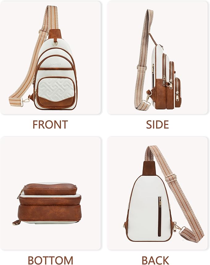 Anti Theft Crossbody Bags for Women, RFID Vegan Leather Sling Purse for Travel, Chest Bag, Cross Body Purses & Fanny Packs(Beige＆Brown)