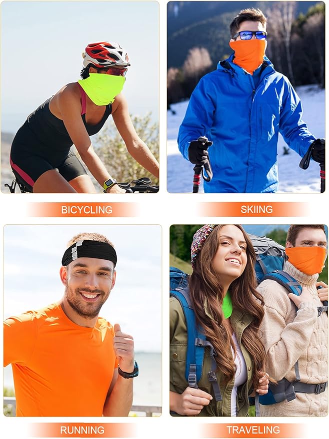 SATINIOR 8 Pcs Neck Gaiter Face Mask, Reflective Summer UV Protection Cooling Scarf Neon Breathable Bandana for Men Women