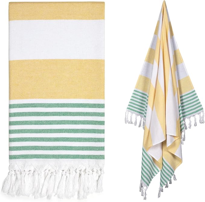 cabanana Turkish Beach Towel Oversized - 40"x70" Quick Dry Sand Free Thin Beach Towels for Adults,Extra Large Cotton Lightweigh Travel Towel for Beach Accessories (Yellow Turquoise)