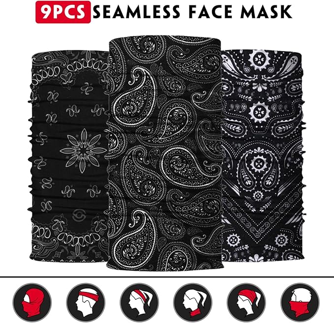 Neck Gaiter for Men Women Headwear Bandana Head Wrap Face Scarf Mask Cover Warmer Balaclava-Seamless & Versatile
