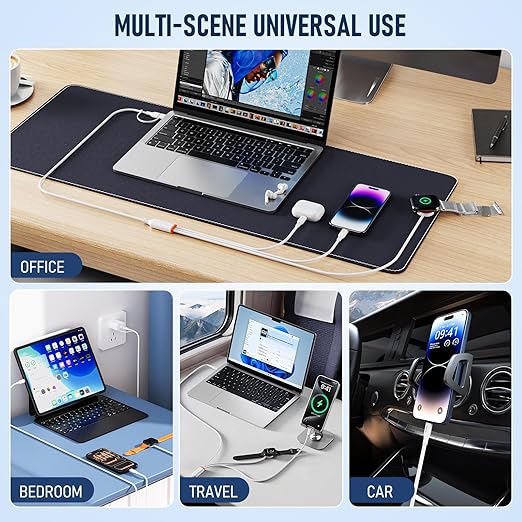 Travel Essentials 3 in 2 Multi Charging Cable 100W USB A/C to Dual USB C/for Apple Watch Charging Cable Silicone Fast Charge Compatible with iPhone 17-15 Series iPad MacBook, Type-C Devices 5FT-White